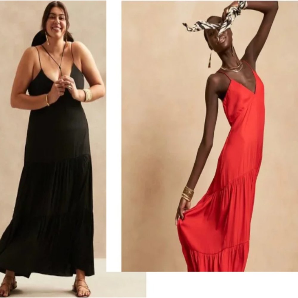 NWT Banana Republic Tiered-Hem Maxi Dress, 8, Black